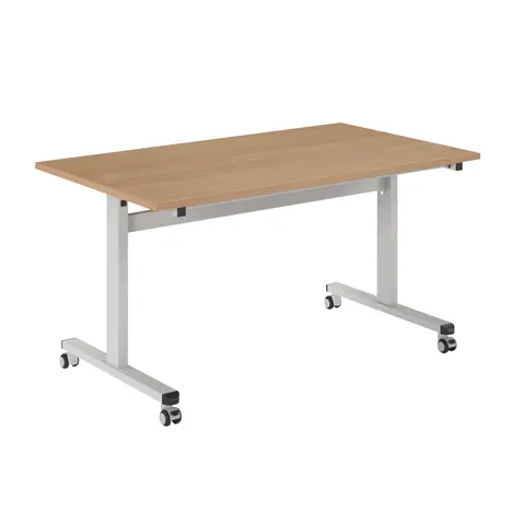 Pro Flip Rectangular Table - W1400 x D800 x H725mm - White Legs - Beech